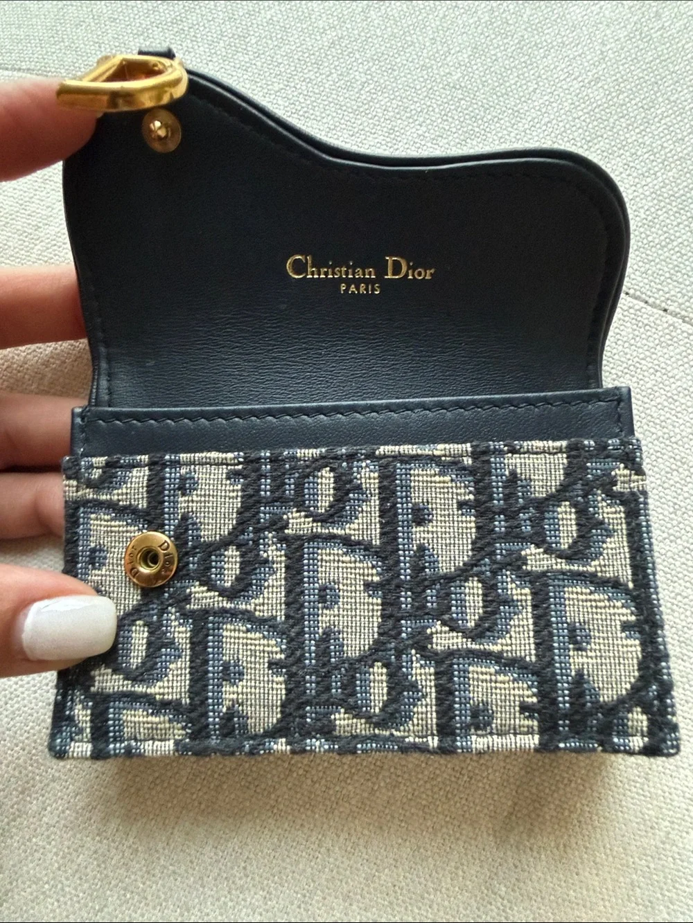 Dior Oblique Canvas Mini Saddle Cardholder in Blue and Beige